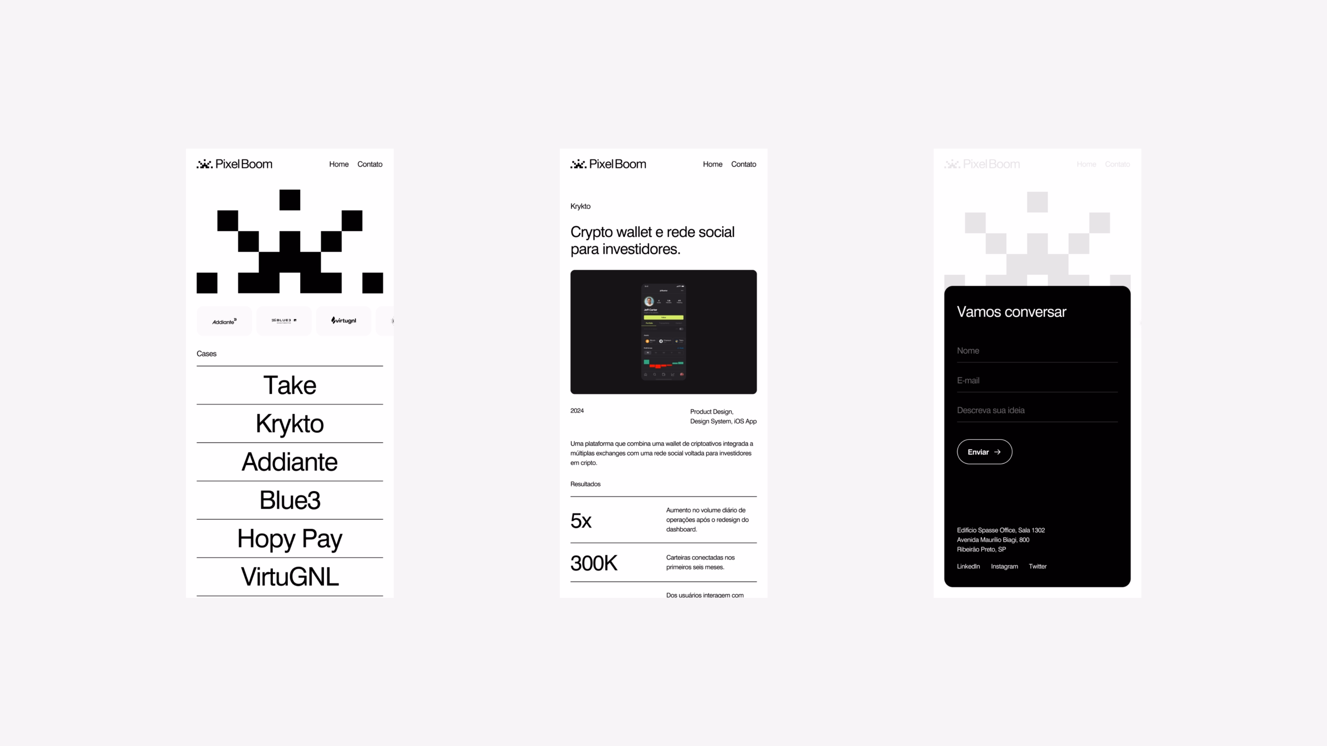 Pixel Boom — Contact section and footer